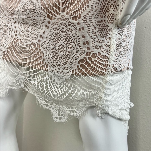 NAKED WARDROBE Crochet Lace Cowl Back Mini Dress Boho 70s Coquette Prairie Bride - Picture 9 of 16